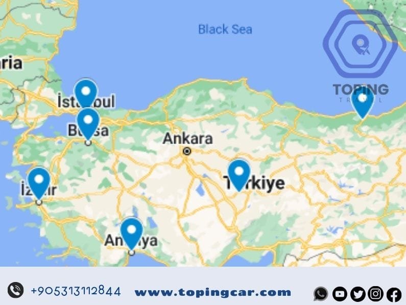 خريطة مدن تركيا السياحية